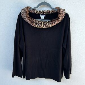 Hampshire Studio Plus Black Shirt with Faux Leopard Cowl Neck Size 3X